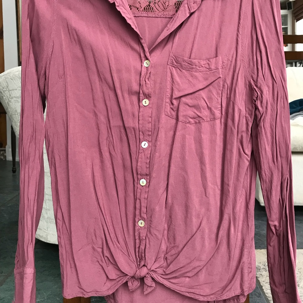 About A Girl Maroon Long Sleeve Button Down